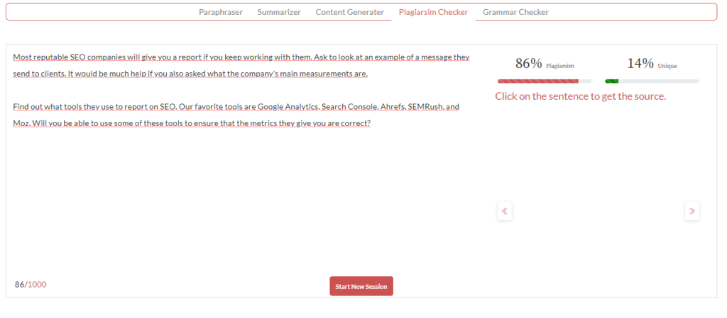 plagiarism percentage